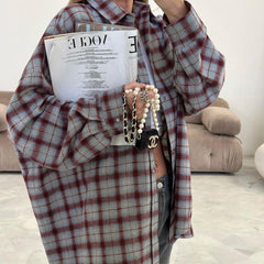 Street Retro Collared Long Sleeve Plaid Shirt Loose Plaid Cardigan Shirt