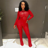 Spitze Aushöhlen Ausschnitt Durchsichtige Jumpsuit Hosen Sets