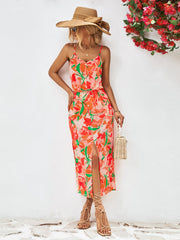 Spaghetti Strap Floral Print Split Dress