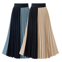 Large Swing Skirt Color Matching Pleated Skirt Pleated Slim Fit Patchwork Skirt