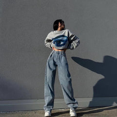 Trendy Mop Pants High Waist Wide Leg Pants Straight Leg Pants Jeans Loose Pants