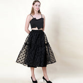 Organza Flocking Polka Dot Skirt Dots Solid Color Tulle Skirt A Line Length