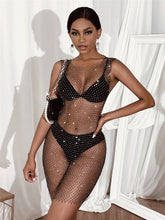 Rhinestone Fishnet Top Mesh Rhinestone Short Sleeve