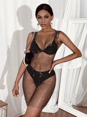 Rhinestone Fishnet Top Mesh Rhinestone Short Sleeve