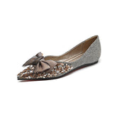 Women's Toe Flat Pumps Bow Slip-on Rhinestone Soft Bottom Low-cut