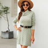 Solid Color Long High Collar Sweater Dress Slim Fit Match Knitted Dress