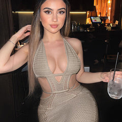 Wrapped Chest Hollow Out Cutout out Stitching Lace up Dress