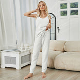 Knitted Sling Pajamas Keep Warm Solid Color Half Edge Velvet Suit Home Wear