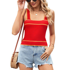 Contrast Color Knitting Sweater Short Cropped Tank Top