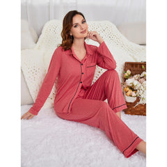 Pyjamas Einfacher lässiger Cardigan Langarm-Homewear-Anzug