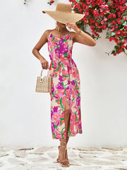 Spaghetti Strap Floral Print Split Dress