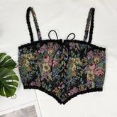 Haut tube court à lacets et bretelles brodées à la machine