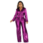 V neck Slim Fit Nightclub Long Sleeve Wide Leg Jumpsuit