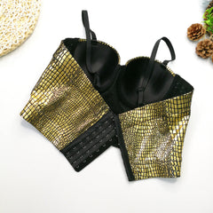 Flash Snake Pattern Bronzing Tube Top Female Wild Slim Fit Small Sling Nightclub Disco Top Boning Corset Boning Corset