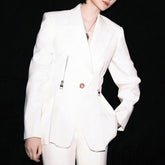 Cool Smart Casual Two Piece Suit V neck Blazer High Waist Work Pant Suit