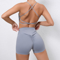 Cross Shoulder Strap Backless Bra Peach Hip Shorts Yoga Suit Running Quick Drying Tight Sports Workout