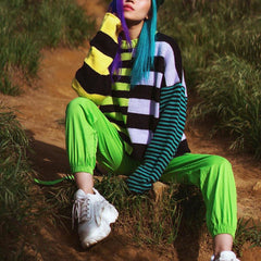 Pull tendance à rayures contrastées et coutures asymétriques