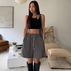 Street Drawstring Elastic Waist Straight Split Casual Pants Outdoor All Matching Slimming Sweatshirt Shorts