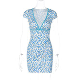 Fall Deep V Plunge Tight Sweet Short Sleeve Sheath Dress