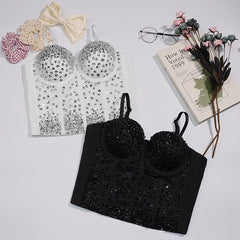 Schlankheitskorsett mit Perlenbesatz, Taillengurt, dreidimensional, mit Brustpolster, kleine, schwere Arbeitsweste