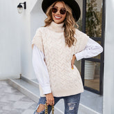 Pull en tricot sans manches à col roulé et torsadé