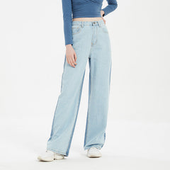 Irregular Asymmetric Color Matching High Waist Straight Pants Casual Slacks