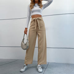 Straight Solid Color Casual Trousers