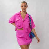 Ensemble décontracté français en coton et lin, chemise et jupe de couleur unie, ensemble deux pièces