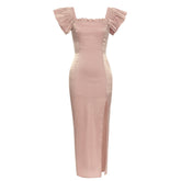 Dress Mercerized Side Slit Dinner Party Birthday Dress