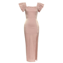 Robe mercerisée fendue sur le côté pour dîner, fête, anniversaire