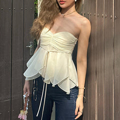 Solid Color Pleated Vacation Tube Top