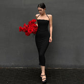 Party Gathering Maxi Dress Slim Fit Drawstring Slim Fit Halter Sheath Dress