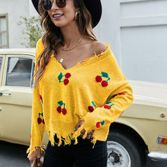 Pullover Loose Short V Neck Sweater Tassel Knitwear