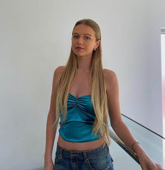 Halter Strap Gathers Word Backless Tube Top