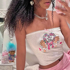 Printed Short Tube Top Outer Wear off Shoulder Cropped Top