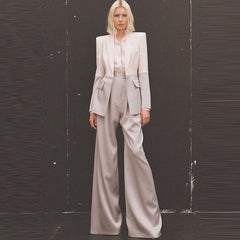 Business One Button Color Matching Mid Length Suit Bell Bottom Pants Suit Two Piece Blazer Suit Set