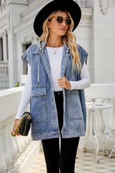 Gilet en jean tendance sans manches à capuche amovible