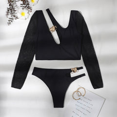 Stitching Long Sleeve Sunscreen Sneaky Split Two Piece Set