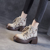 Chaussures romaines rétro en cuir de vache à semelles épaisses pour femmes