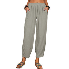 Solid Color Loose Cotton Linen Casual Pants Home Harem Trousers