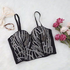 Soutien-gorge brodé en filet pour poitrine enveloppée, costume de scène Red Tide, perles de l'industrie lourde, dos de beauté, bretelles fines