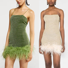 Furry Splicing Sling Dress Slim Fit Backless Hip Dress