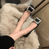 Mocassins à bout carré et strass pour femme, coupe basse, boucle en soie