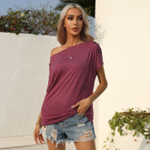 Solid Color Off Shoulder Casual Short Sleeve T shirt Top