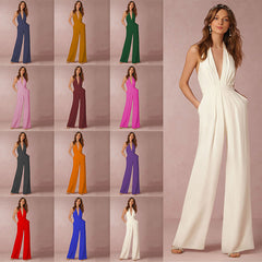 Creative Sleeveless Halter Pocket Loose Jumpsuit