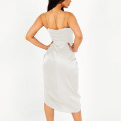 Backless Dress Satin Split Midi Dress Suspender Dress