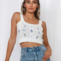 Embroidery Embroidered Knitted Camisole Short Top