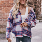 Kurzer dicker Wollmantel aus kariertem Mohair