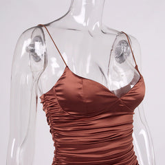 Product Satin V-neck Backless Ruffle Hip Short Dress