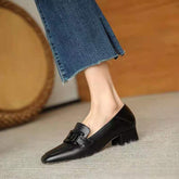 Women's Slip-on British Style Metal Buckle Square